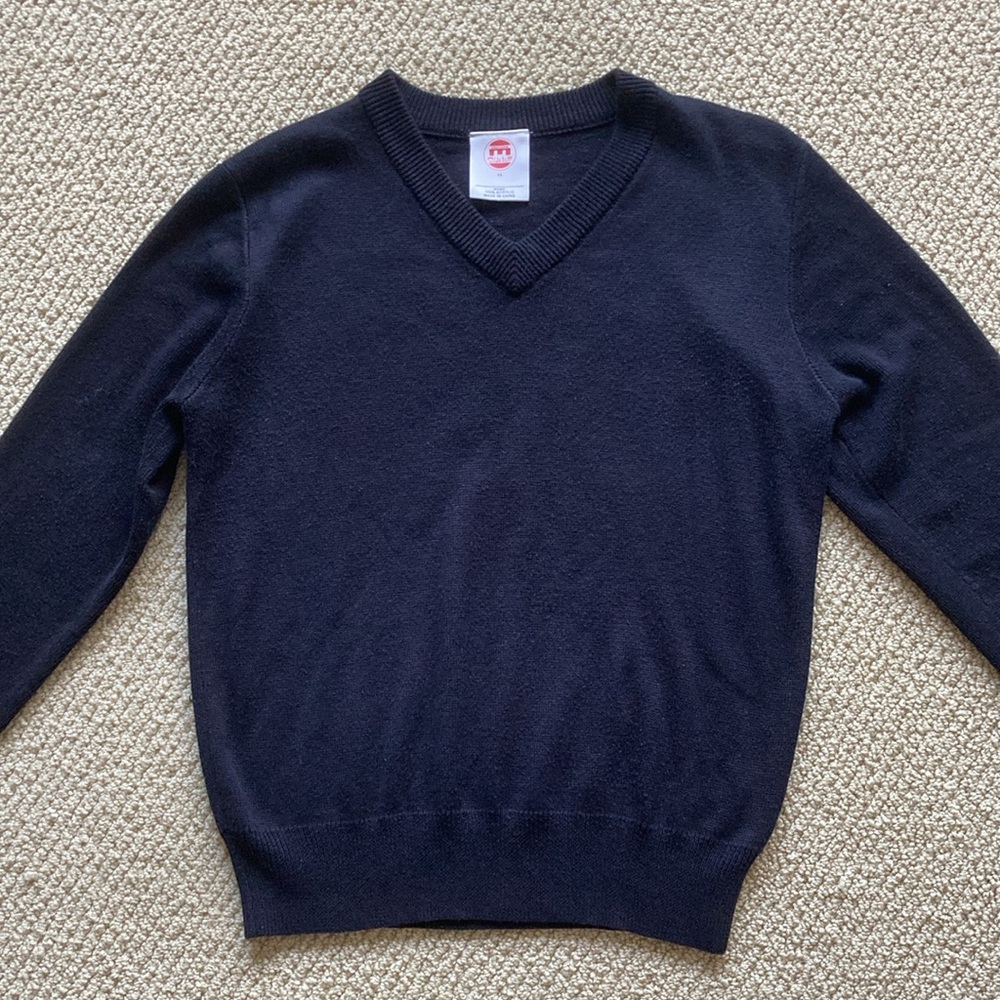 Mills Uniform Unisex V-Neck Navy Blue Pullover Sweater Preppy Children’s Large